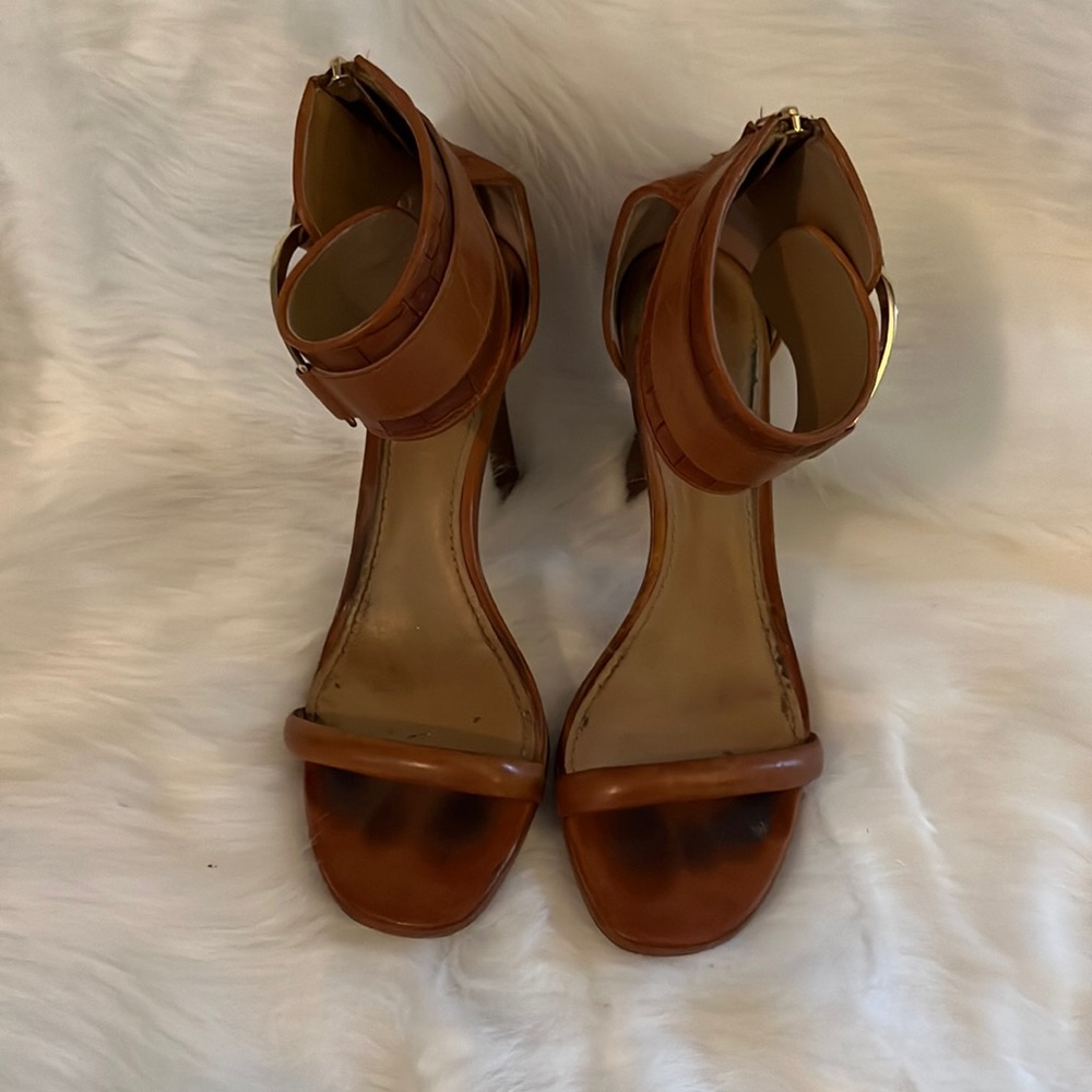 Rachel Zoe ankle cuff brown crocodile embossed heals